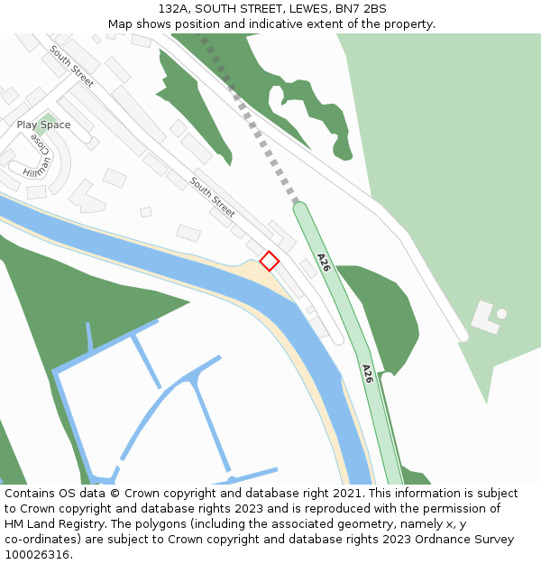 132A, SOUTH STREET, LEWES, BN7 2BS: Location map and indicative extent of plot