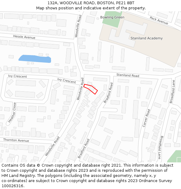 132A, WOODVILLE ROAD, BOSTON, PE21 8BT: Location map and indicative extent of plot