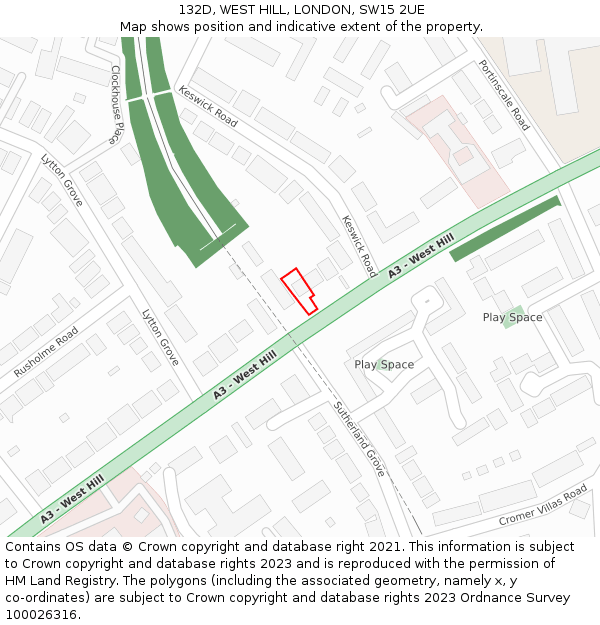 132D, WEST HILL, LONDON, SW15 2UE: Location map and indicative extent of plot