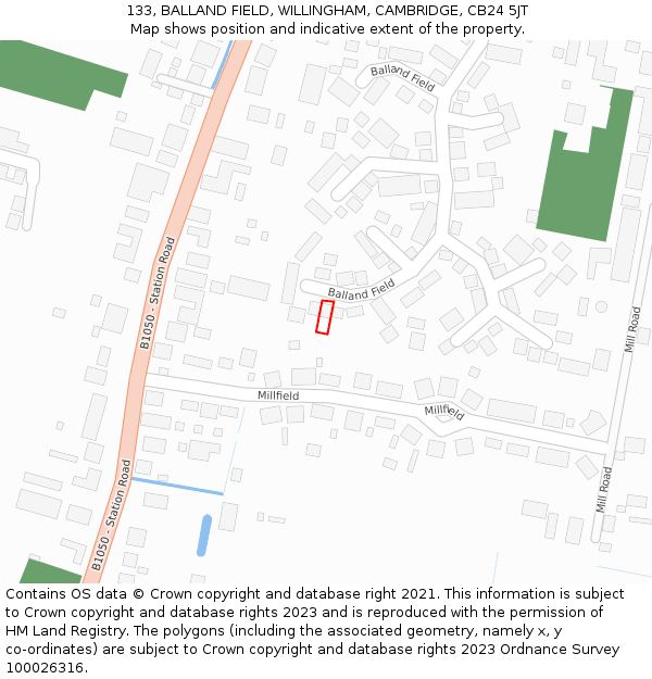 133, BALLAND FIELD, WILLINGHAM, CAMBRIDGE, CB24 5JT: Location map and indicative extent of plot
