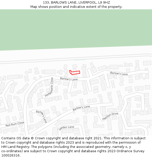 133, BARLOWS LANE, LIVERPOOL, L9 9HZ: Location map and indicative extent of plot