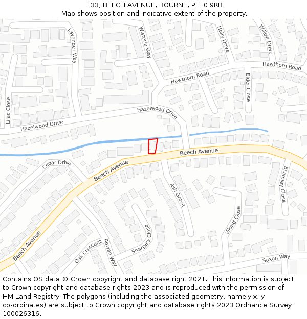 133, BEECH AVENUE, BOURNE, PE10 9RB: Location map and indicative extent of plot