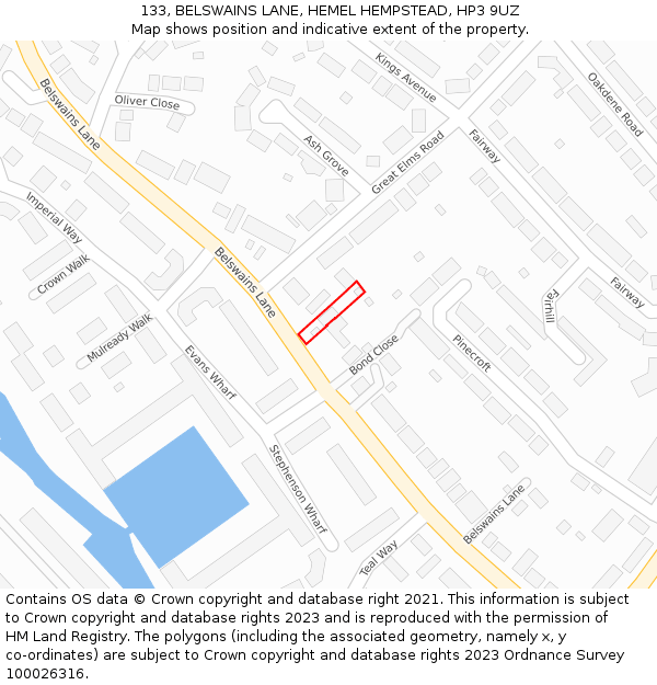 133, BELSWAINS LANE, HEMEL HEMPSTEAD, HP3 9UZ: Location map and indicative extent of plot