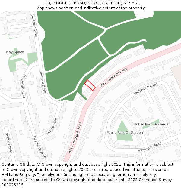 133, BIDDULPH ROAD, STOKE-ON-TRENT, ST6 6TA: Location map and indicative extent of plot