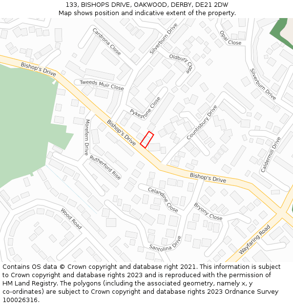 133, BISHOPS DRIVE, OAKWOOD, DERBY, DE21 2DW: Location map and indicative extent of plot