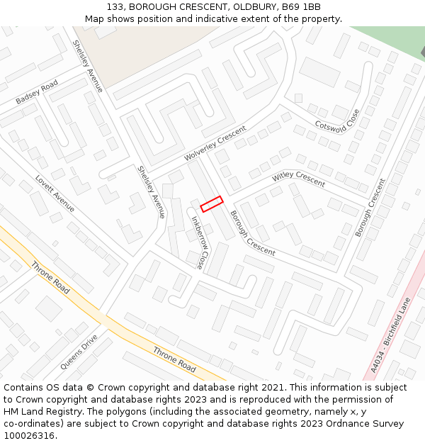133, BOROUGH CRESCENT, OLDBURY, B69 1BB: Location map and indicative extent of plot
