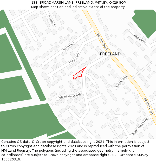 133, BROADMARSH LANE, FREELAND, WITNEY, OX29 8QP: Location map and indicative extent of plot