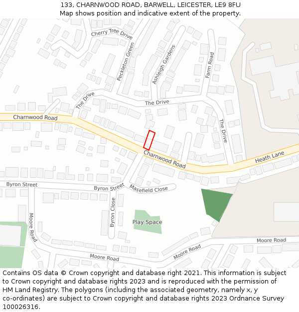 133, CHARNWOOD ROAD, BARWELL, LEICESTER, LE9 8FU: Location map and indicative extent of plot