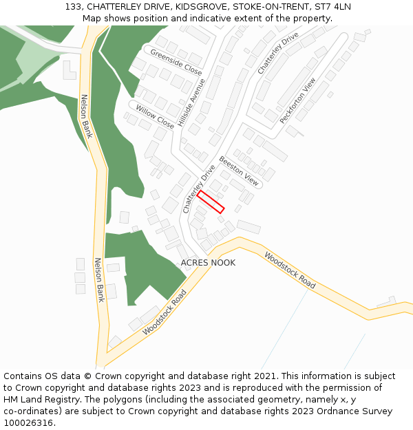 133, CHATTERLEY DRIVE, KIDSGROVE, STOKE-ON-TRENT, ST7 4LN: Location map and indicative extent of plot