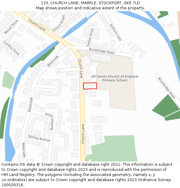 133, CHURCH LANE, MARPLE, STOCKPORT, SK6 7LD: Location map and indicative extent of plot