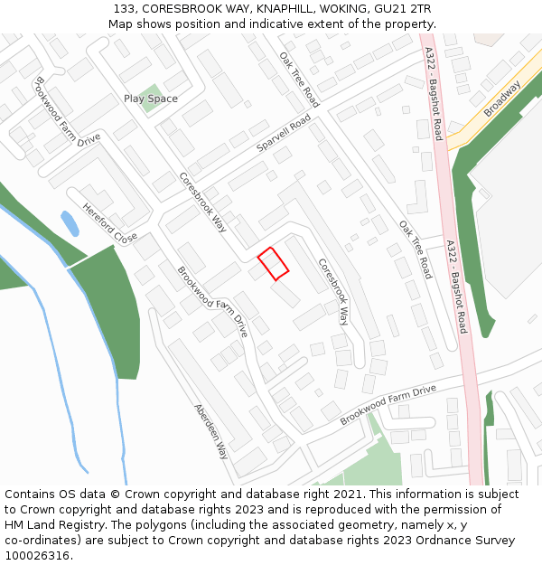 133, CORESBROOK WAY, KNAPHILL, WOKING, GU21 2TR: Location map and indicative extent of plot