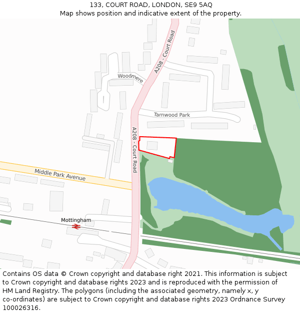 133, COURT ROAD, LONDON, SE9 5AQ: Location map and indicative extent of plot