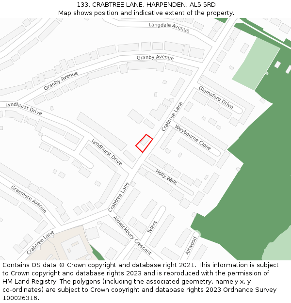 133, CRABTREE LANE, HARPENDEN, AL5 5RD: Location map and indicative extent of plot