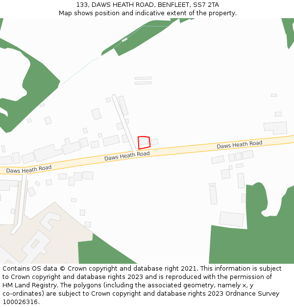 133, DAWS HEATH ROAD, BENFLEET, SS7 2TA: Location map and indicative extent of plot