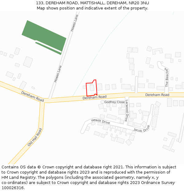 133, DEREHAM ROAD, MATTISHALL, DEREHAM, NR20 3NU: Location map and indicative extent of plot