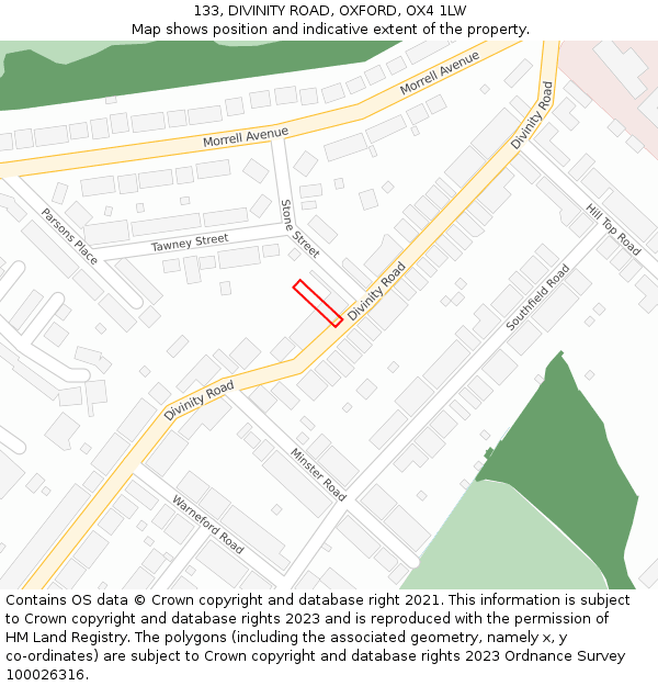 133, DIVINITY ROAD, OXFORD, OX4 1LW: Location map and indicative extent of plot