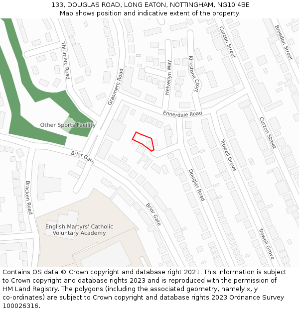 133, DOUGLAS ROAD, LONG EATON, NOTTINGHAM, NG10 4BE: Location map and indicative extent of plot