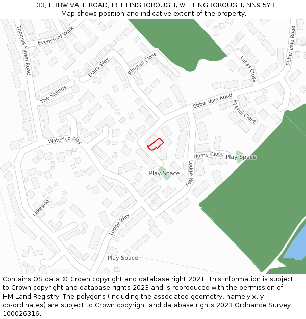 133, EBBW VALE ROAD, IRTHLINGBOROUGH, WELLINGBOROUGH, NN9 5YB: Location map and indicative extent of plot