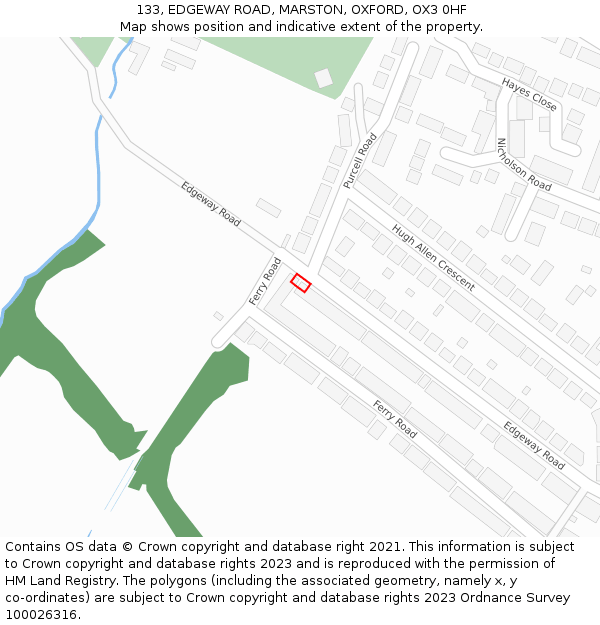 133, EDGEWAY ROAD, MARSTON, OXFORD, OX3 0HF: Location map and indicative extent of plot