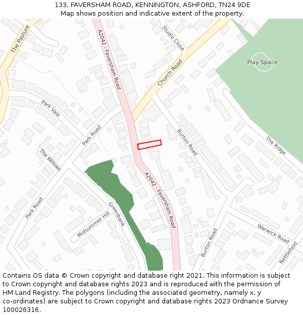 133, FAVERSHAM ROAD, KENNINGTON, ASHFORD, TN24 9DE: Location map and indicative extent of plot