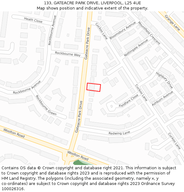 133, GATEACRE PARK DRIVE, LIVERPOOL, L25 4UE: Location map and indicative extent of plot