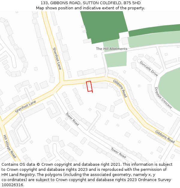 133, GIBBONS ROAD, SUTTON COLDFIELD, B75 5HD: Location map and indicative extent of plot
