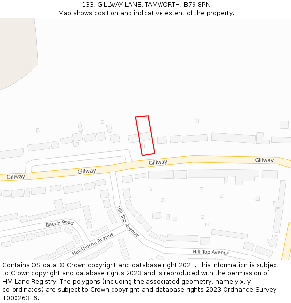 133, GILLWAY LANE, TAMWORTH, B79 8PN: Location map and indicative extent of plot