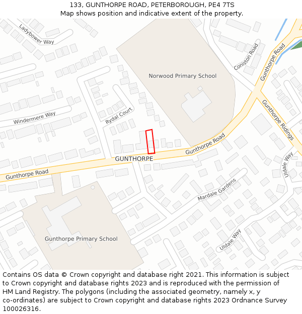 133, GUNTHORPE ROAD, PETERBOROUGH, PE4 7TS: Location map and indicative extent of plot