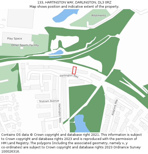 133, HARTINGTON WAY, DARLINGTON, DL3 0RZ: Location map and indicative extent of plot