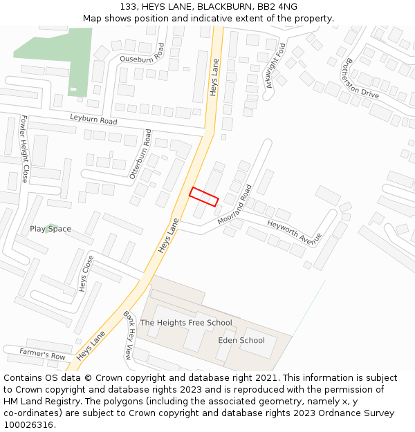 133, HEYS LANE, BLACKBURN, BB2 4NG: Location map and indicative extent of plot