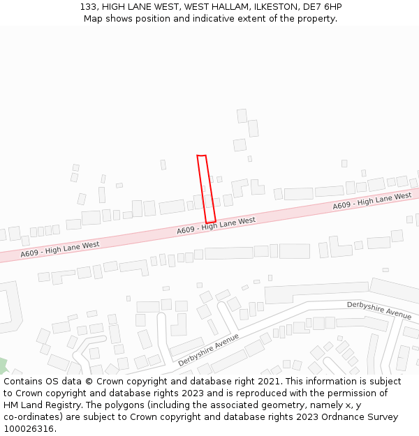 133, HIGH LANE WEST, WEST HALLAM, ILKESTON, DE7 6HP: Location map and indicative extent of plot