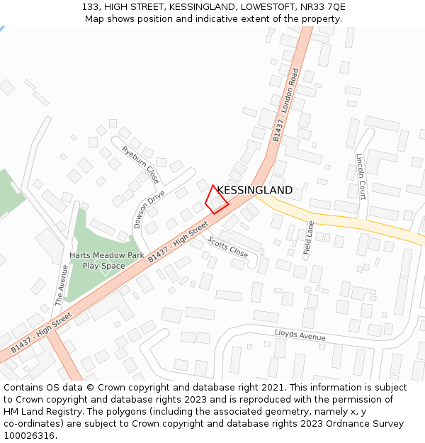 133, HIGH STREET, KESSINGLAND, LOWESTOFT, NR33 7QE: Location map and indicative extent of plot