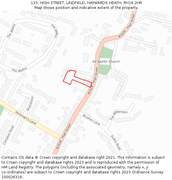 133, HIGH STREET, LINDFIELD, HAYWARDS HEATH, RH16 2HR: Location map and indicative extent of plot