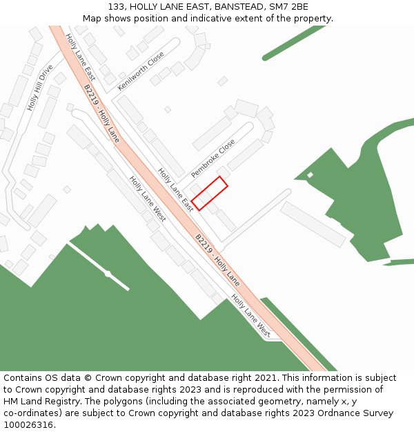 133, HOLLY LANE EAST, BANSTEAD, SM7 2BE: Location map and indicative extent of plot