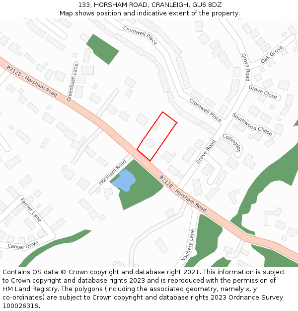 133, HORSHAM ROAD, CRANLEIGH, GU6 8DZ: Location map and indicative extent of plot