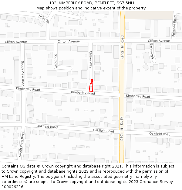 133, KIMBERLEY ROAD, BENFLEET, SS7 5NH: Location map and indicative extent of plot