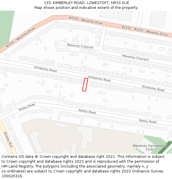 133, KIMBERLEY ROAD, LOWESTOFT, NR33 0UE: Location map and indicative extent of plot