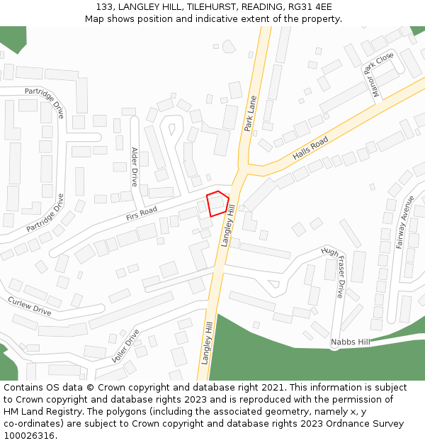 133, LANGLEY HILL, TILEHURST, READING, RG31 4EE: Location map and indicative extent of plot