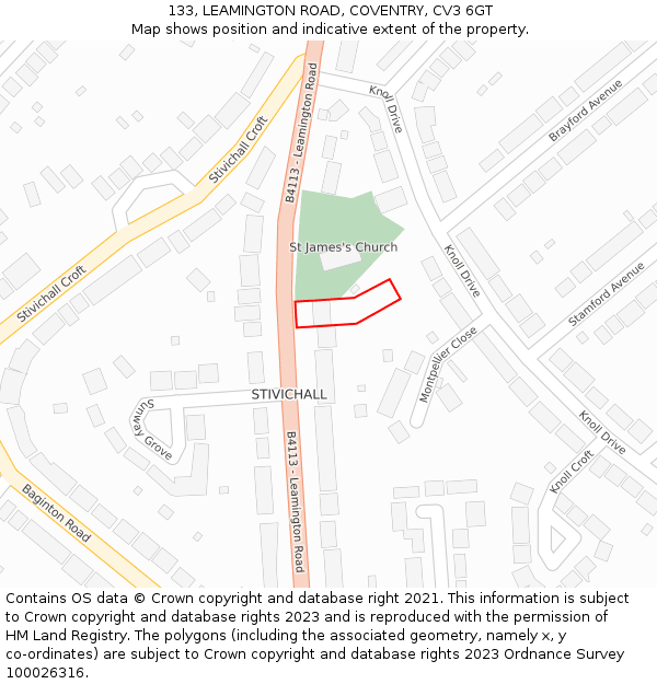 133, LEAMINGTON ROAD, COVENTRY, CV3 6GT: Location map and indicative extent of plot