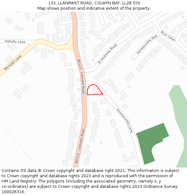 133, LLANRWST ROAD, COLWYN BAY, LL28 5YS: Location map and indicative extent of plot