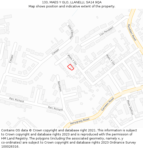 133, MAES Y GLO, LLANELLI, SA14 9QA: Location map and indicative extent of plot