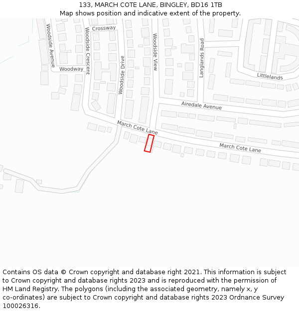 133, MARCH COTE LANE, BINGLEY, BD16 1TB: Location map and indicative extent of plot