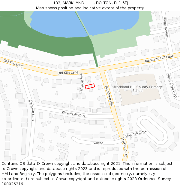 133, MARKLAND HILL, BOLTON, BL1 5EJ: Location map and indicative extent of plot