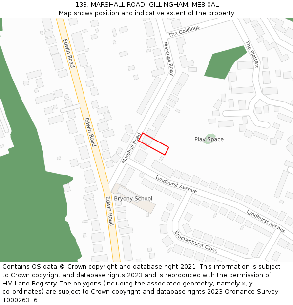 133, MARSHALL ROAD, GILLINGHAM, ME8 0AL: Location map and indicative extent of plot
