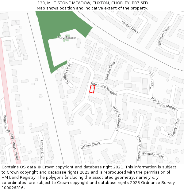 133, MILE STONE MEADOW, EUXTON, CHORLEY, PR7 6FB: Location map and indicative extent of plot