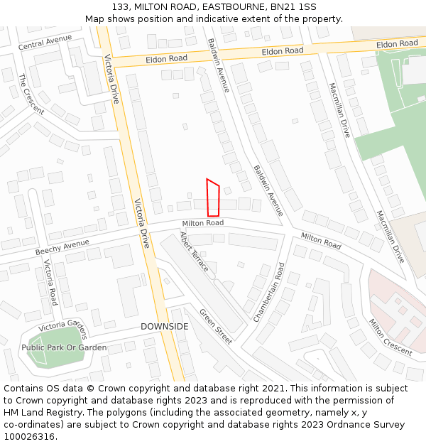 133, MILTON ROAD, EASTBOURNE, BN21 1SS: Location map and indicative extent of plot