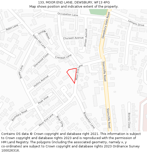 133, MOOR END LANE, DEWSBURY, WF13 4PG: Location map and indicative extent of plot