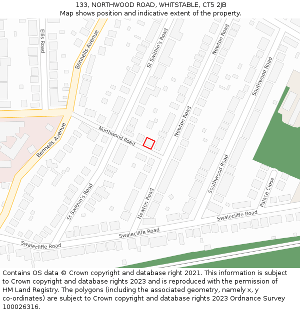 133, NORTHWOOD ROAD, WHITSTABLE, CT5 2JB: Location map and indicative extent of plot