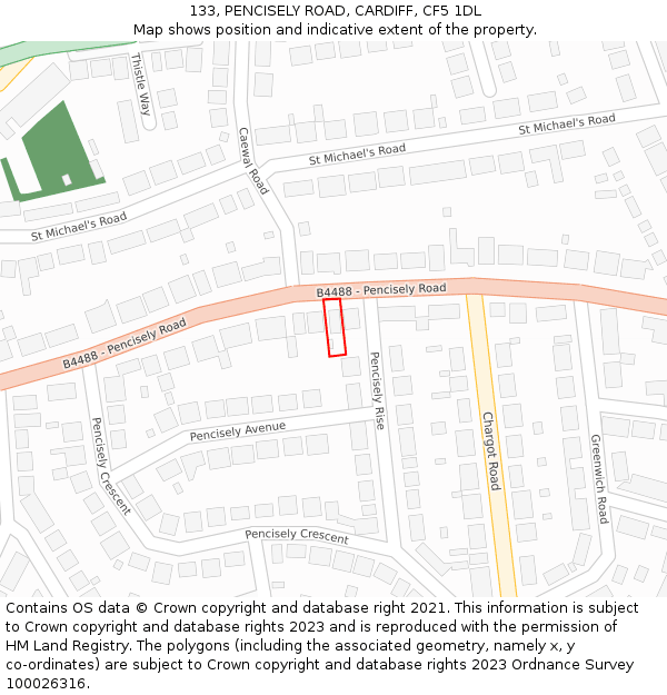 133, PENCISELY ROAD, CARDIFF, CF5 1DL: Location map and indicative extent of plot