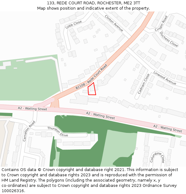 133, REDE COURT ROAD, ROCHESTER, ME2 3TT: Location map and indicative extent of plot